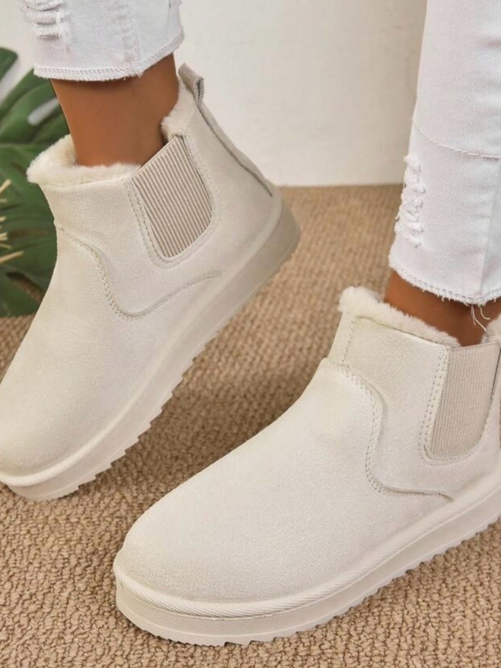White Ankle Boots with Fur Lining